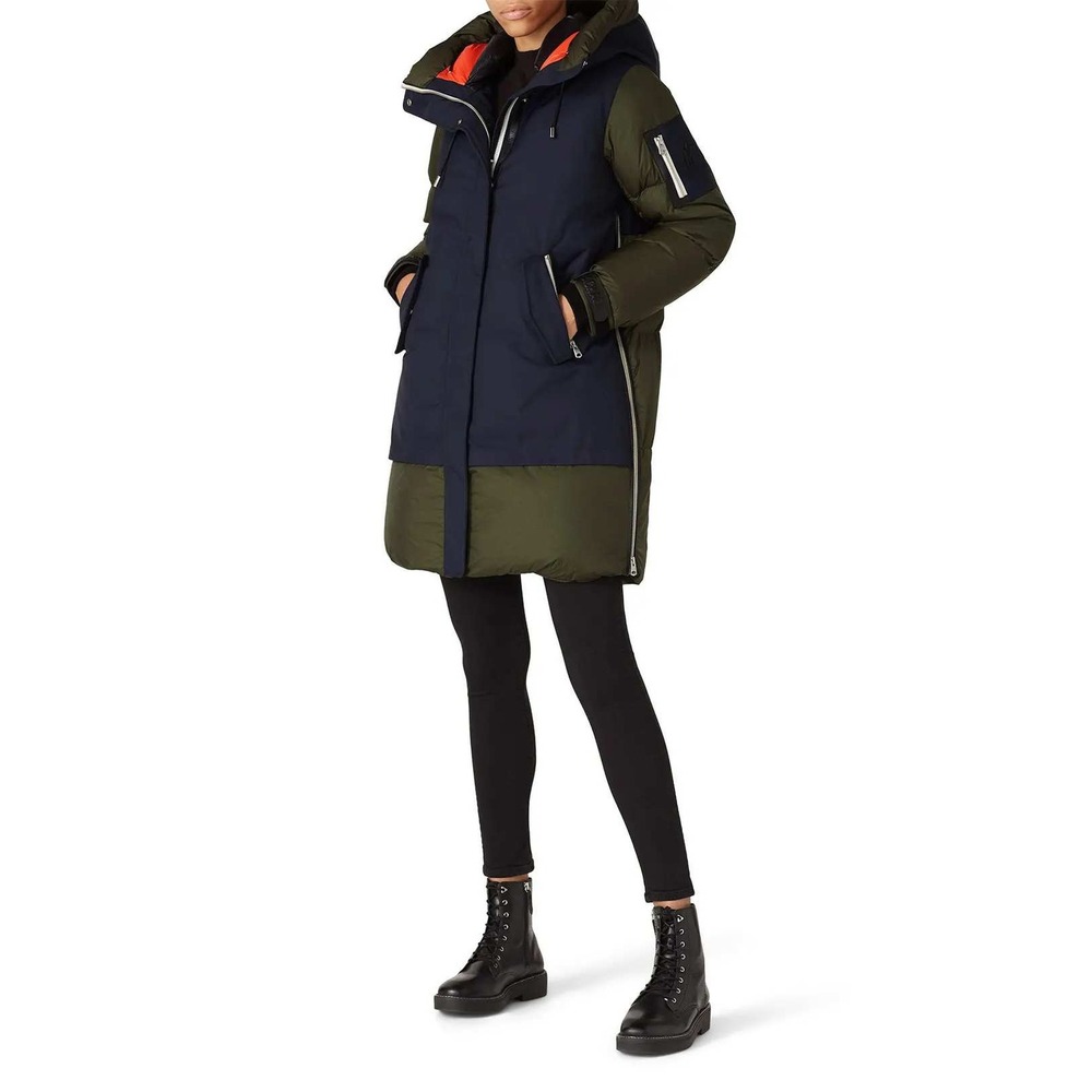 Mackage Down Parka Women Medium Green Navy Colorblock Hooded Puffer Coat